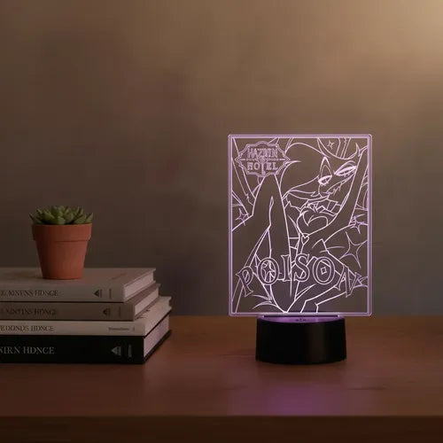Hazbin Hotel Angel Poison Lámpara De Mesa Led Ilusión 3d Negro Transparente