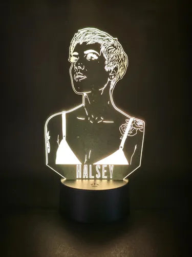 Halsey Lámpara Led Ilusión 3d Fanart Cantante Negro