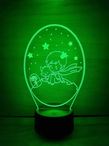 El Principito Lampara Led Ilusión 3d Decoración Rosa Zorro Negro