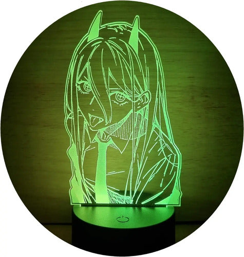 Chainsaw Man Power Motosierra Lampara Led Ilusion 3d Anime Negro