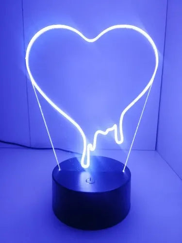 Corazon Derretido Lampara Led Día De Los Enamorados Negro