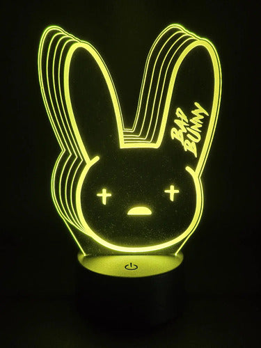 Lampara Led 3d Bad Bunny  Negro Base Azul (luz) Modelo 1