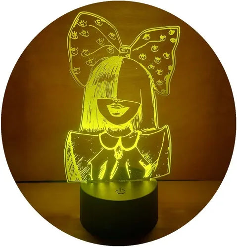 Sia Moño Lámpara Led Luz Ilusión 3d Decoración Cantante Negro