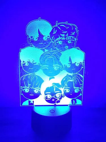 Ateez Chibi Lampara Led Ilusión 3d Grupo Kpop Decoración Negra