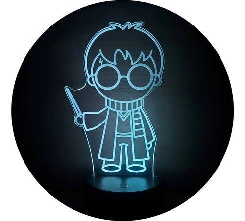 Harry Potter Chibi Lampara Led Ilusion 3d Gryffindor Varita Negro