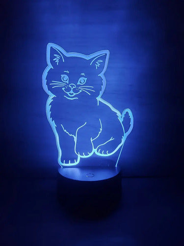 Gatito Gato Lámpara Led Animado Artline Infantil Decoración Negro