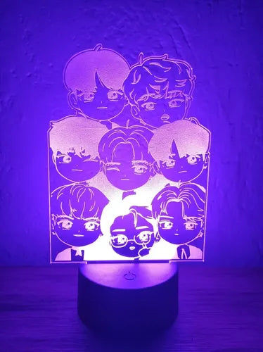 Ateez Chibi Lampara Led Ilusión 3d Grupo Kpop Decoración Negra