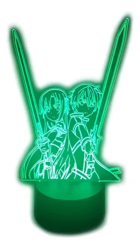 Lampara Led 3d Sword Art Online Kirito Y Asuna 7 Colores Negro