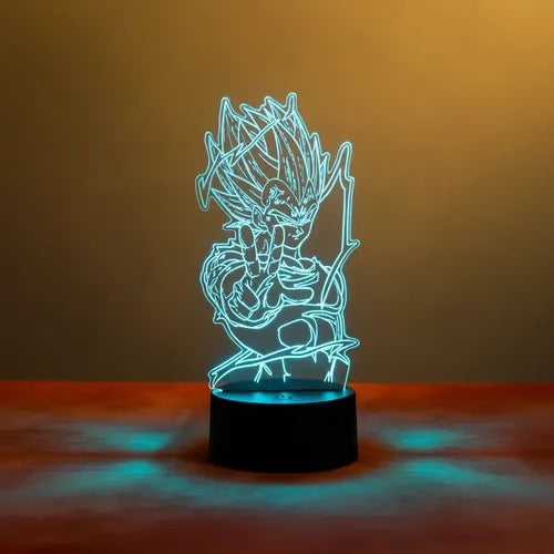 Vegeta Majin Ssj Lámpara De Mesa Led Ilusión 3d Dragon Ball Negro Transparente