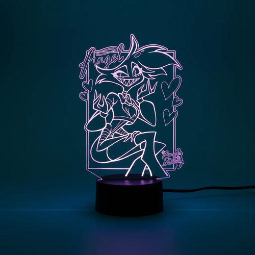 Angel Hazbin Hotel Lámpara De Mesa Led Ilusión 3d Fan Art Negro Transparente