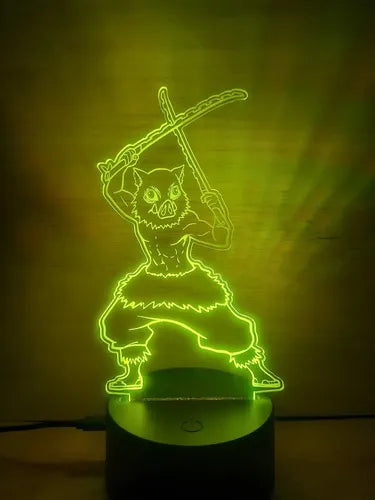 Inosuke Hashibira Lámpara Led Ilusión 3d Demon Slayer Kny Negro
