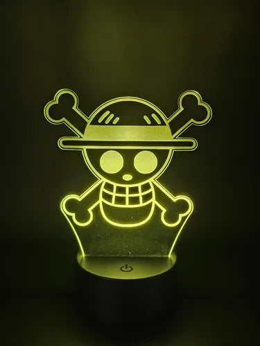 One Piece Calavera Pirata Lampara Led Ilusion 3d Fanart Base Negra