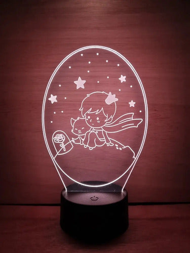 El Principito Lampara Led Ilusión 3d Decoración Rosa Zorro Negro