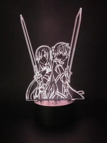 Lampara Led 3d Sword Art Online Kirito Y Asuna 7 Colores Negro