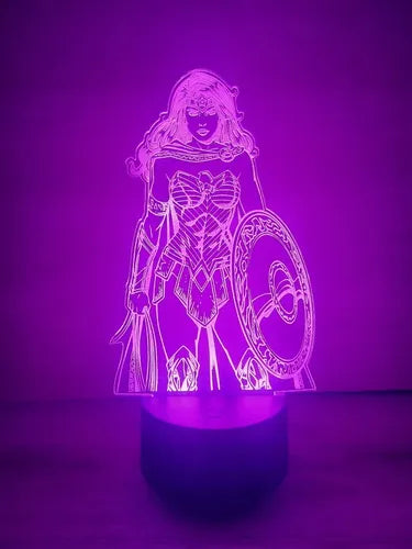 Mujer Maravilla Comic Dc Lampara Led Ilusion 3d Fanart