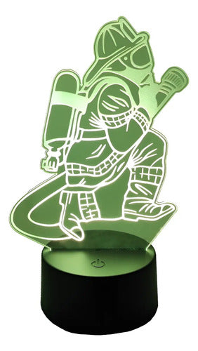 Bombero Lampara Led Ilusion 3d Fanart Decoracion Regalo