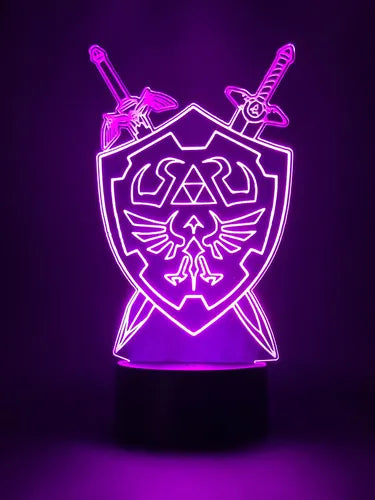 Zelda Escudo Hyliano Triforce Lampara Led Ilusion 3d  Negro