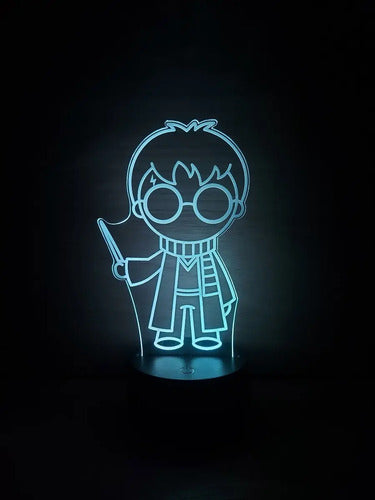 Harry Potter Chibi Lampara Led Ilusion 3d Gryffindor Varita Negro
