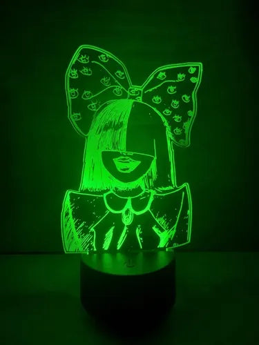 Sia Moño Lámpara Led Luz Ilusión 3d Decoración Cantante Negro