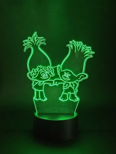 Trolls Poppy Y Branch Lámpara Led Fanart Decorativo Infantil Negro
