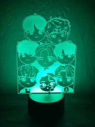 Ateez Chibi Lampara Led Ilusión 3d Grupo Kpop Decoración Negra