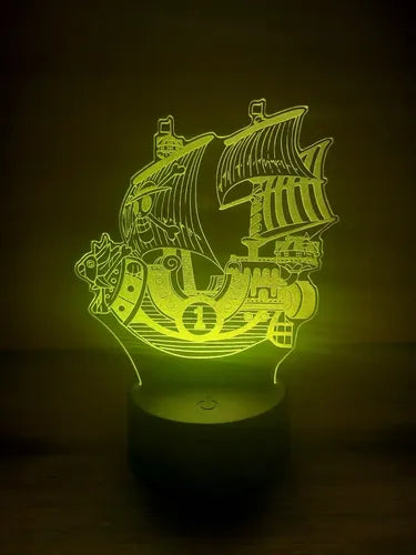 Thousand Sunny One Piece Lampara Led Ilusion 3d Decoración Base Negra