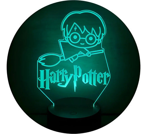 Harry Potter Chibi Lampara Led Ilusion 3d Gryffindor Escoba Negro
