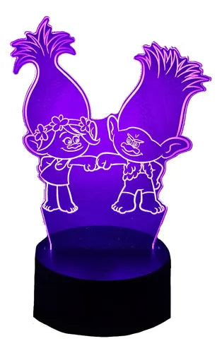 Trolls Poppy Y Branch Lámpara Led Fanart Decorativo Infantil Negro