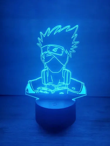 Kakashi Lampara Led Ilusión 3d Naruto Decoración Anime Manga Blanco Azul