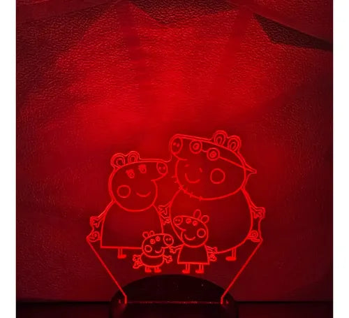 Peppa Pig Familia Lámpara Led Fanart Decorativo Infantil Negro