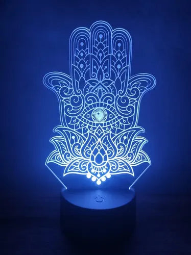 Lampara Led 3d Mano De Fatima Hamsa Luz Decoración