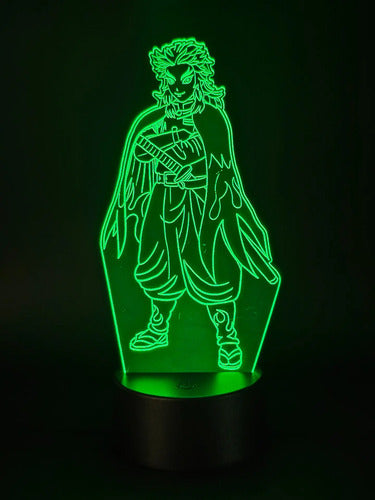 Rengoku Kyojuro Lámpara Led Ilusión 3d Luz Demon Slayer Kny Negro