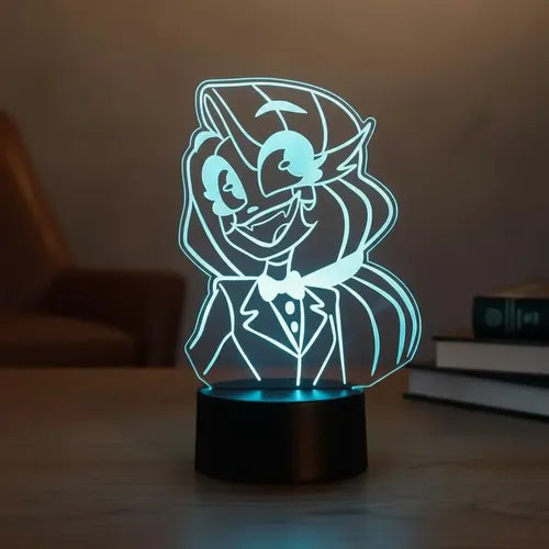 Hazbin Hotel Charlie Lámpara De Mesa Led Ilusión 3d Fan Art Negro Transparente