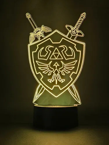 Zelda Escudo Hyliano Triforce Lampara Led Ilusion 3d  Negro