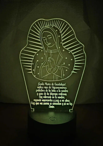 Virgen De Guadalupe Oración Lámpara Led Protección Fanart