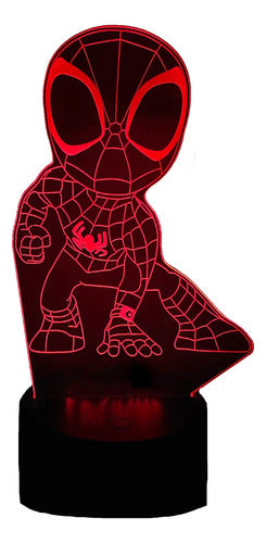 Lámpara Spiderman Chibi Led Ilusión Decoración Fan Art
