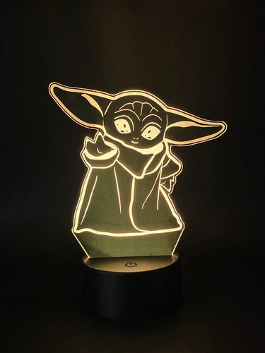 Din Grogu Baby Yoda Star Wars Lámpara Led Fanart Decoracion Negro Transparente