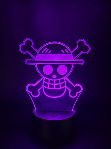 One Piece Calavera Pirata Lampara Led Ilusion 3d Fanart Base Negra