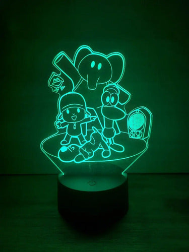 Pocoyo Lampara Led Ilusion 3d Decoración Infantil Base Negra