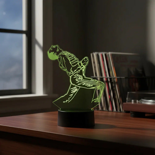 Freddie Mercury Queen Lampara Led 3d Decoracion Iluminacion Negro (base) / Verde (luz)