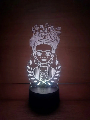 Frida Kahlo Lámpara Led Ilusión 3d Fanart Chibi Negro