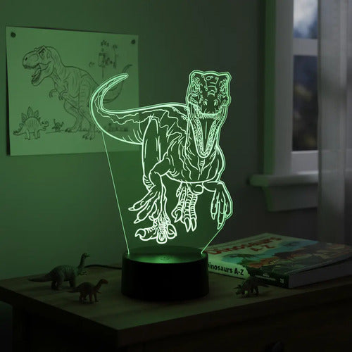 Lampara Led 3d Velociraptor Dinosaurio Luz Decoración