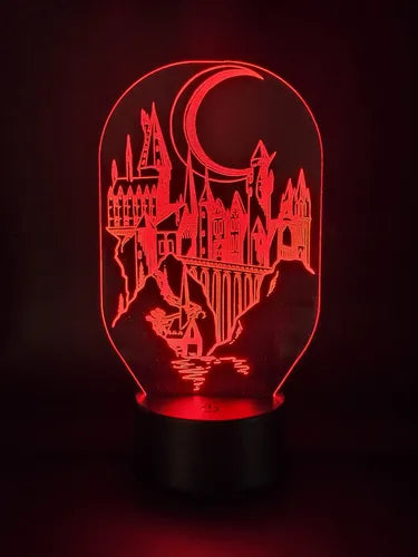Castillo Hogwarts Harry Potter Lampara Led Ilusion 3d Negro