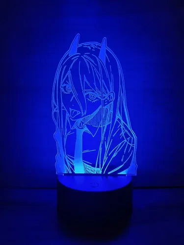 Chainsaw Man Power Motosierra Lampara Led Ilusion 3d Anime Negro
