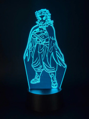 Rengoku Kyojuro Lámpara Led Ilusión 3d Luz Demon Slayer Kny Negro