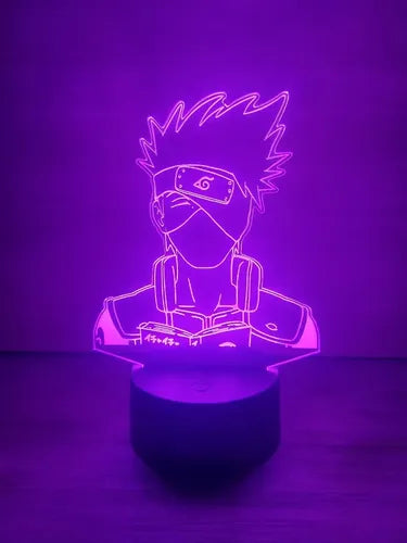 Kakashi Lampara Led Ilusión 3d Naruto Decoración Anime Manga Blanco Azul