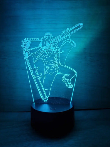 Chainsaw Man Denji Motosierra Lampara Led Ilusion 3d Anime Negro