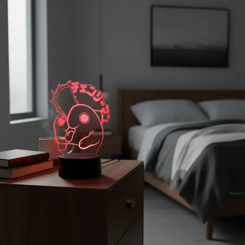 Pochita Chainsaw Man Motosierra Lampara Led Ilusion 3d Anime Negro