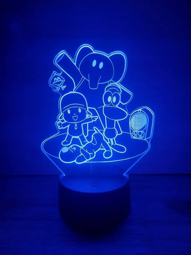Pocoyo Lampara Led Ilusion 3d Decoración Infantil Base Negra