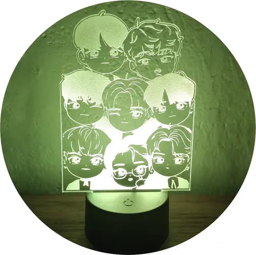 Ateez Chibi Lampara Led Ilusión 3d Grupo Kpop Decoración Negra